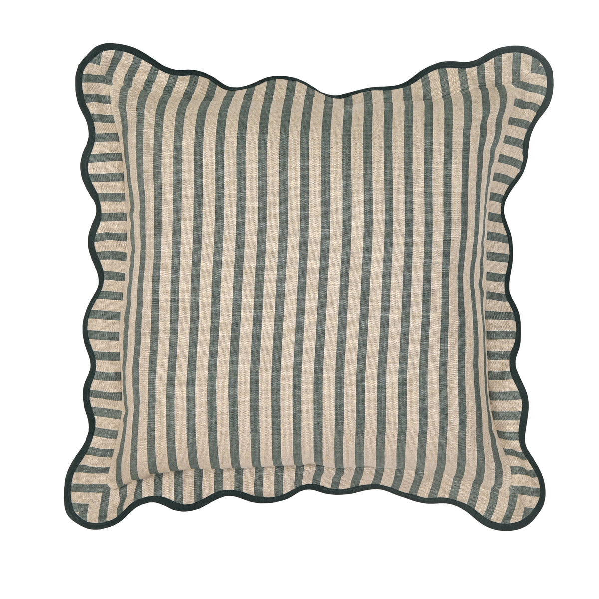 Striped 20" Linen Throw Pillow - Green / Pillow Cover Only