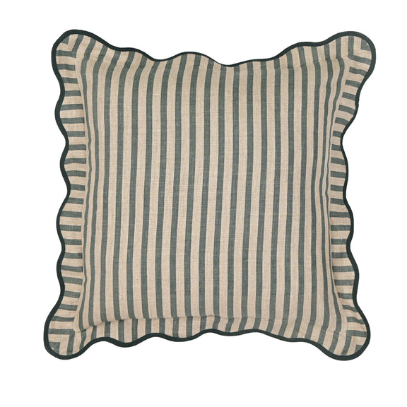 Striped 20" Linen Throw Pillow - Green / Pillow Cover Only