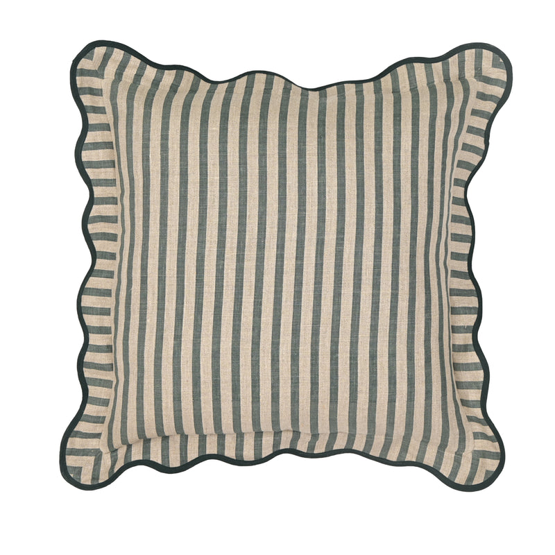 Striped 20" Linen Throw Pillow - Green / Pillow Cover Only
