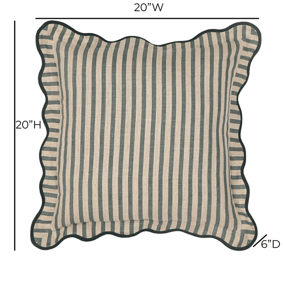 Striped 20" Linen Throw Pillow - Green / With Insert