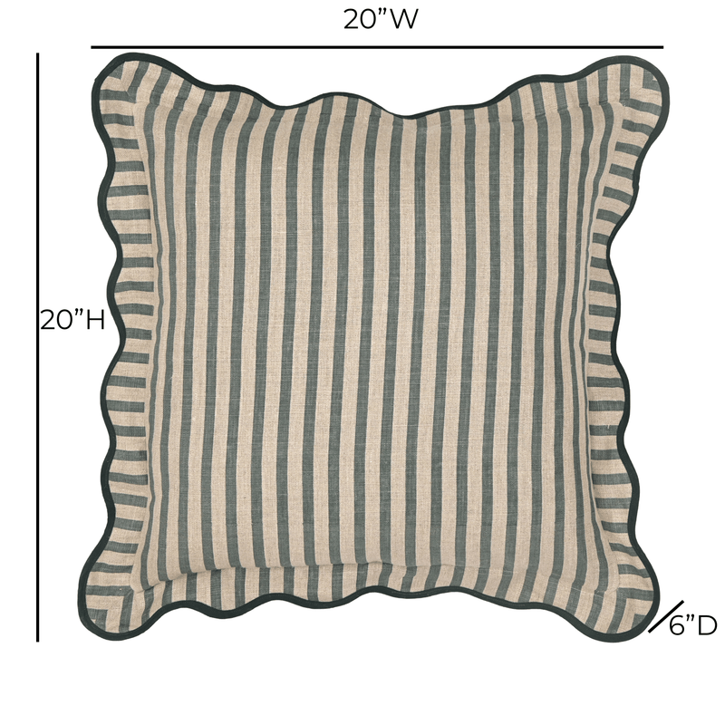 Striped 20" Linen Throw Pillow - Green / With Insert