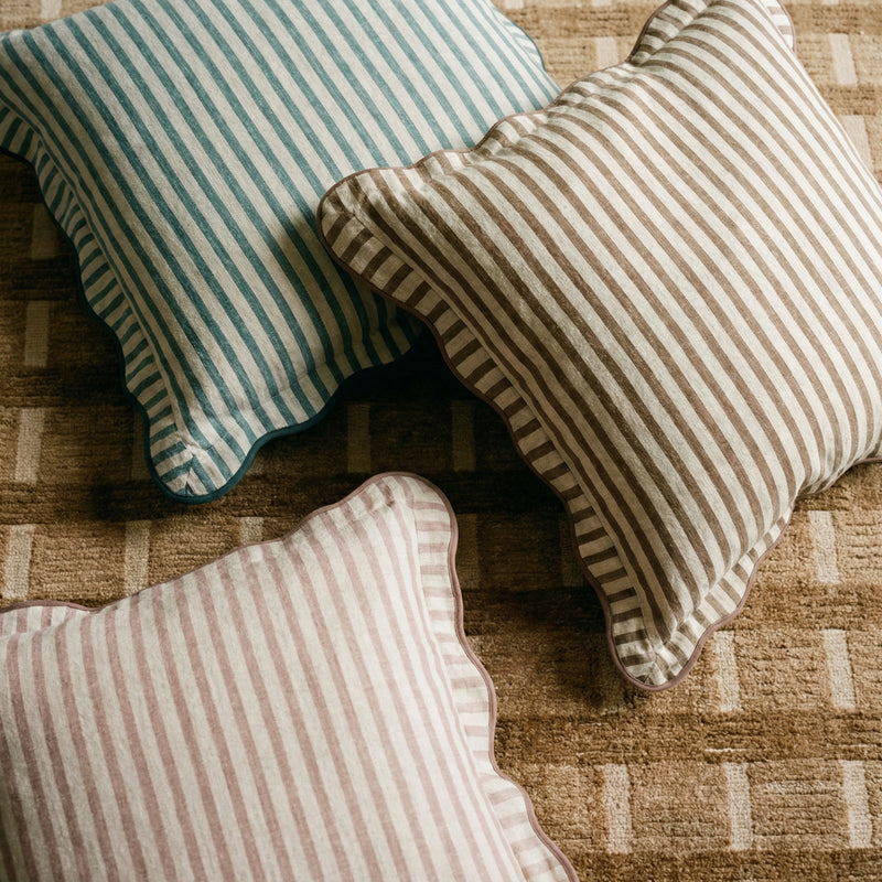 Striped 20" Linen Throw Pillow - Green / With Insert