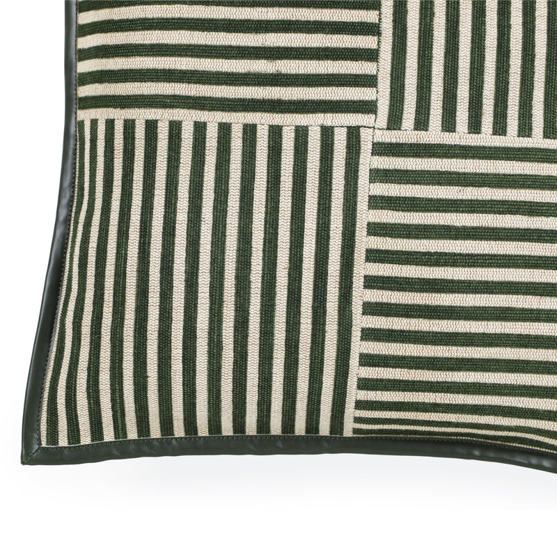 Kora 20" Cotton Jute Contract-Grade Throw Pillow - Green Stripes / With Insert