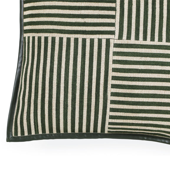 Kora 20" Cotton Jute Contract-Grade Throw Pillow - Green Stripes / Pillow Cover Only