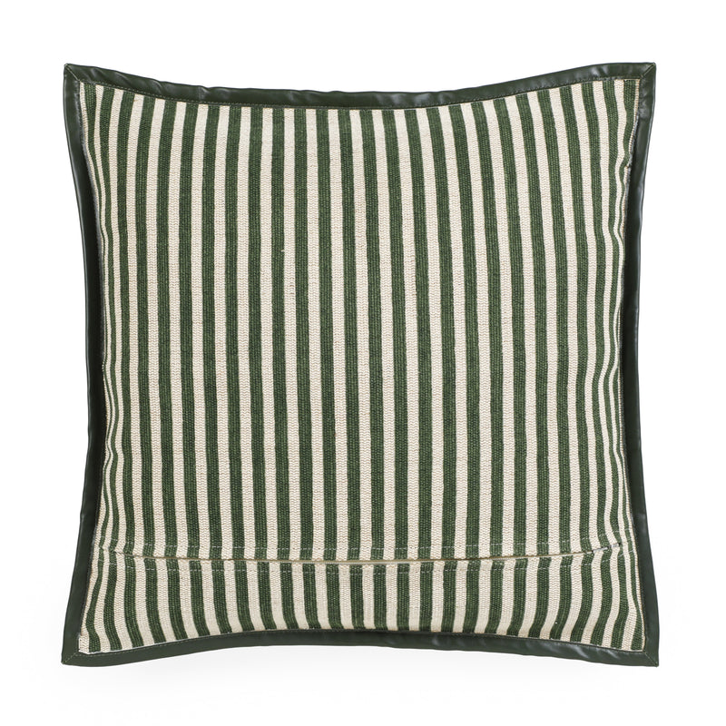 Kora 20" Cotton Jute Contract-Grade Throw Pillow - Green Stripes / Pillow Cover Only