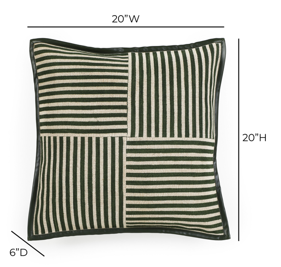 Kora 20" Cotton Jute Contract-Grade Throw Pillow - Green Stripes / Pillow Cover Only