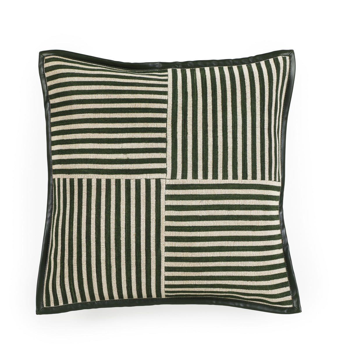 Kora 20" Cotton Jute Contract-Grade Throw Pillow - Green Stripes / With Insert