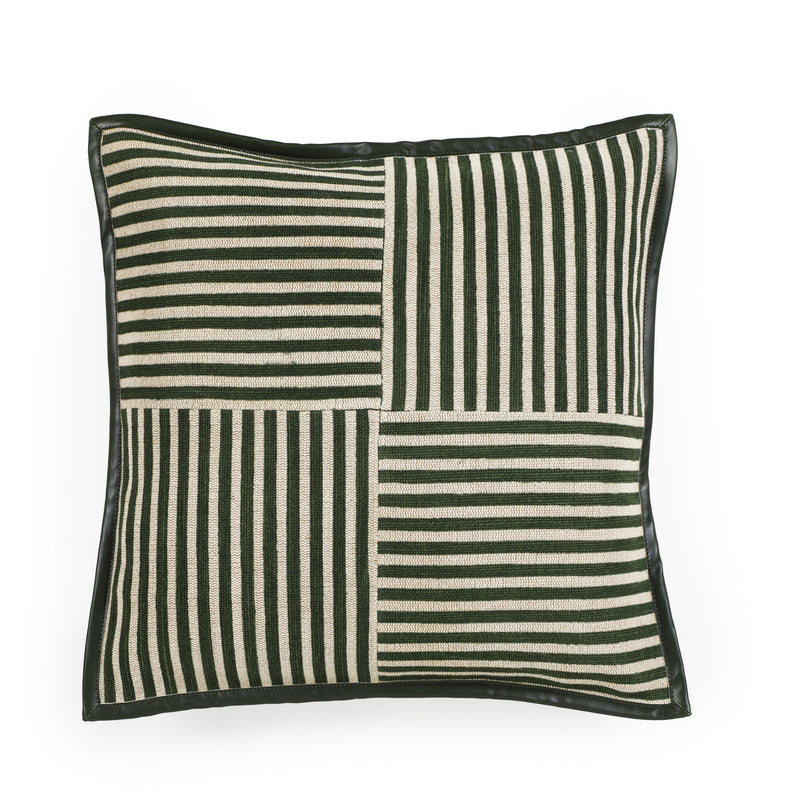 Kora 20" Cotton Jute Contract-Grade Throw Pillow - Green Stripes / Pillow Cover Only