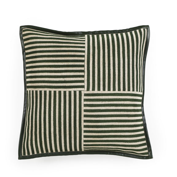 Kora 20" Cotton Jute Contract-Grade Throw Pillow - Green Stripes / With Insert