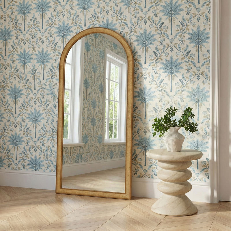 Arch 72" Natural Raffia Contract-Grade Floor Mirror