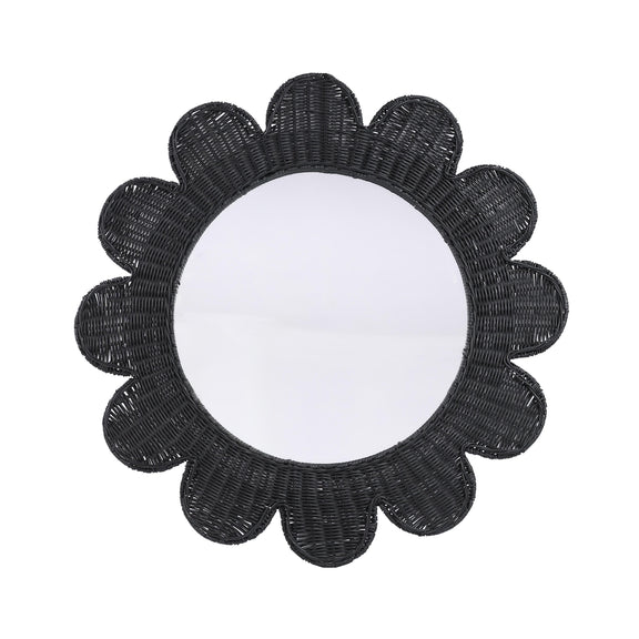 Coralie 33.4" Rattan Round Wall Mirror - Black