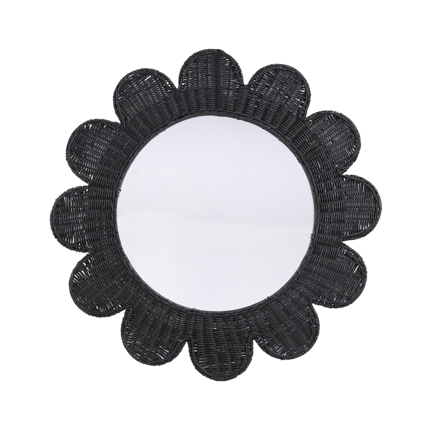 Coralie 33.4" Rattan Round Wall Mirror - Black