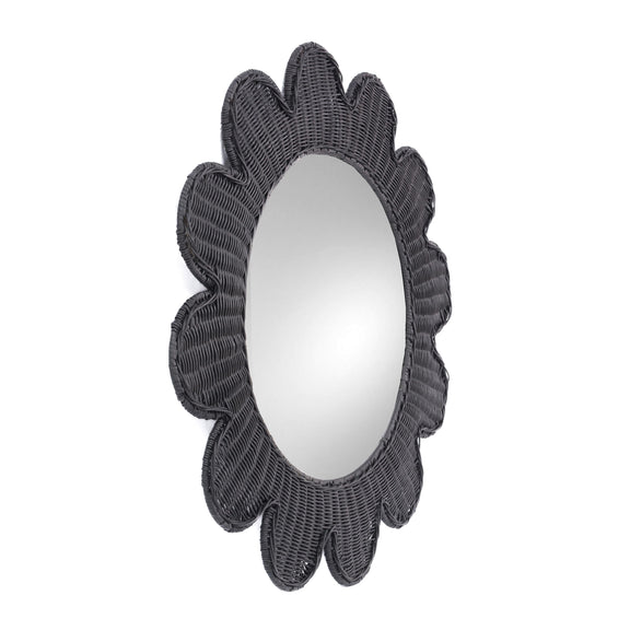 Coralie 33.4" Rattan Round Wall Mirror - Black