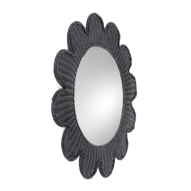 Coralie 33.4" Rattan Round Wall Mirror - Black