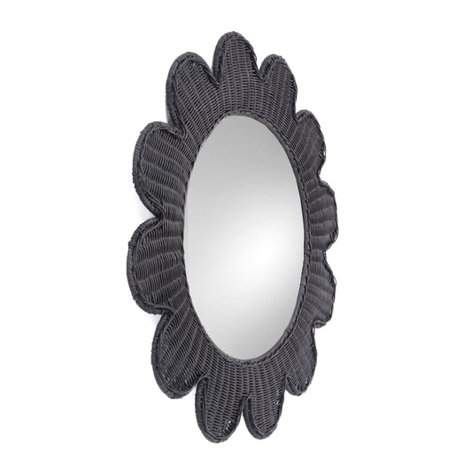 Coralie 33.4" Rattan Round Wall Mirror - Black