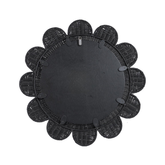 Coralie 33.4" Rattan Round Wall Mirror - Black