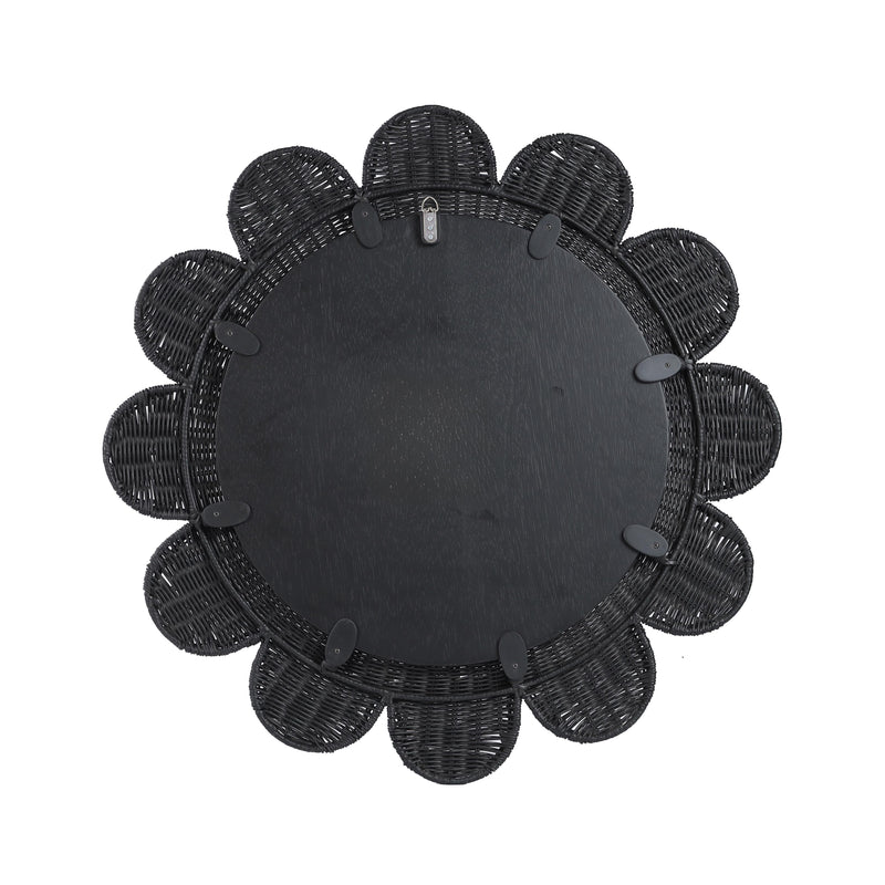 Coralie 33.4" Rattan Round Wall Mirror - Black