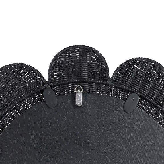 Coralie 33.4" Rattan Round Wall Mirror - Black