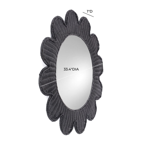 Coralie 33.4" Rattan Round Wall Mirror - Black