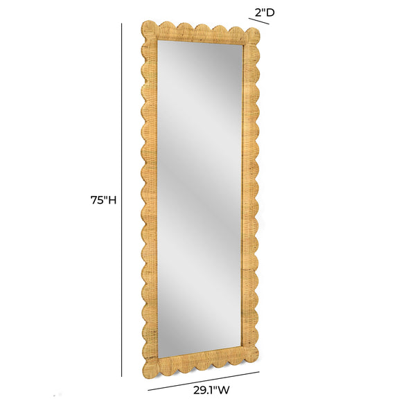Bama 29.1"X75" Long Natural Rattan Wall Mirror