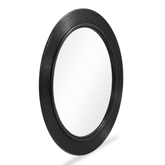 Tanya Black Rattan Round Wall Mirror