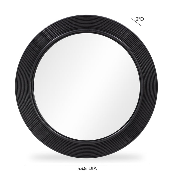 Tanya Black Rattan Round Wall Mirror