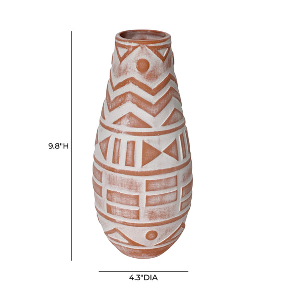 Earthenware Aztec Teardrop Flower Vase in Terracotta