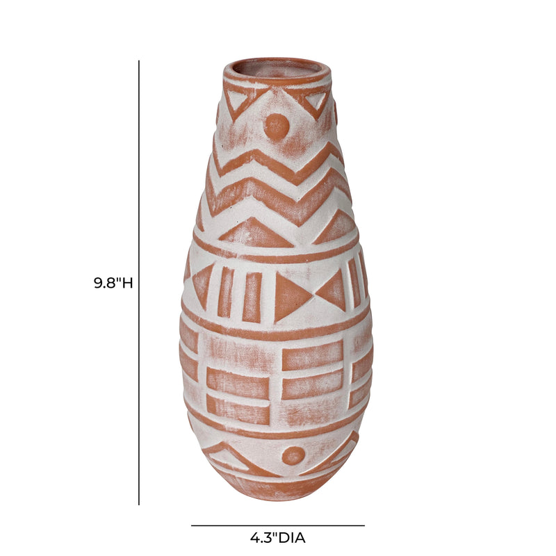 Earthenware Aztec Teardrop Flower Vase in Terracotta