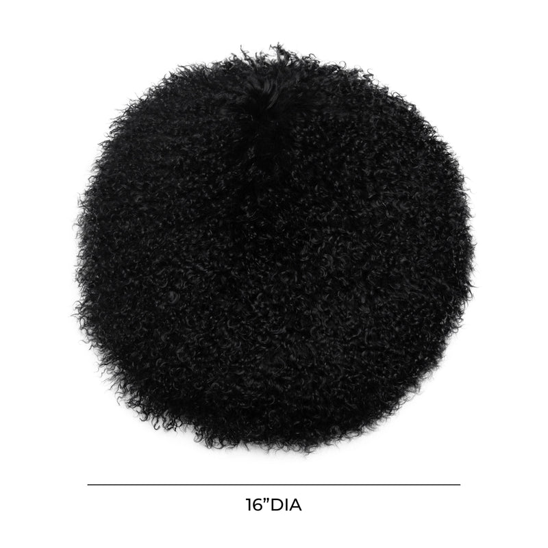 New Zealand Black Sheepskin 16 Inch Round Pillow