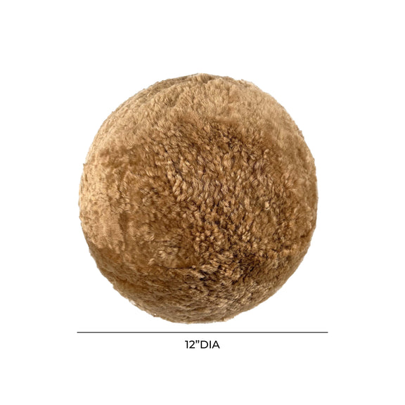 New Zealand Brown Genuine Sheepskin 12 inch Ball Pillow