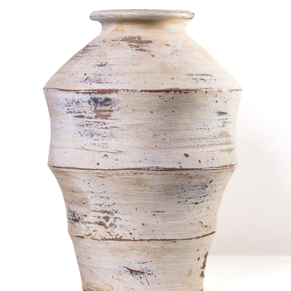 Visha Scalloped Distressed Cream Terracotta Decorative Vase