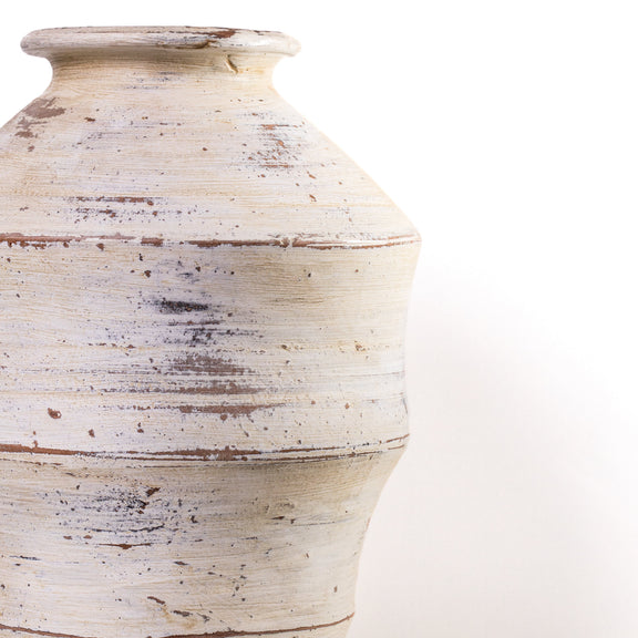 Visha Scalloped Distressed Cream Terracotta Decorative Vase
