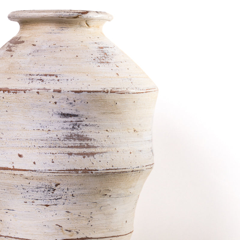 Visha Scalloped Distressed Cream Terracotta Decorative Vase