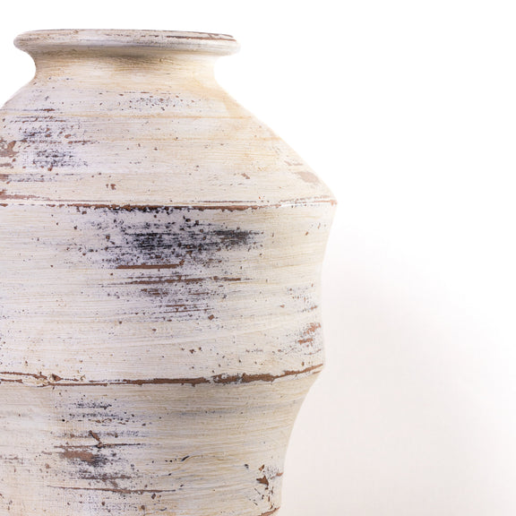 Visha Scalloped Distressed Cream Terracotta Decorative Vase