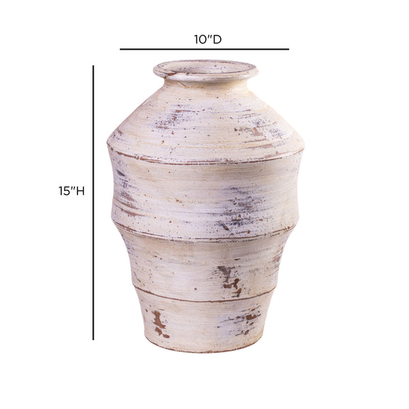 Visha Scalloped Distressed Cream Terracotta Decorative Vase