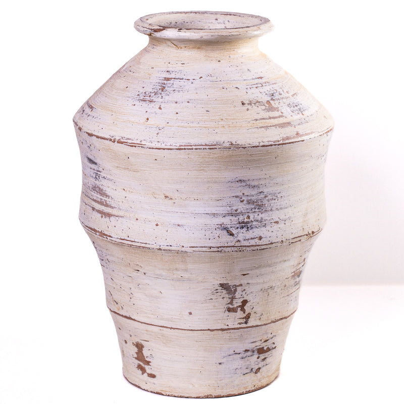 Visha Scalloped Distressed Cream Terracotta Decorative Vase