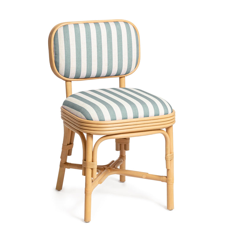 Dorine Striped Performance Linen &amp; Rattan Dining Chair - Mint Green