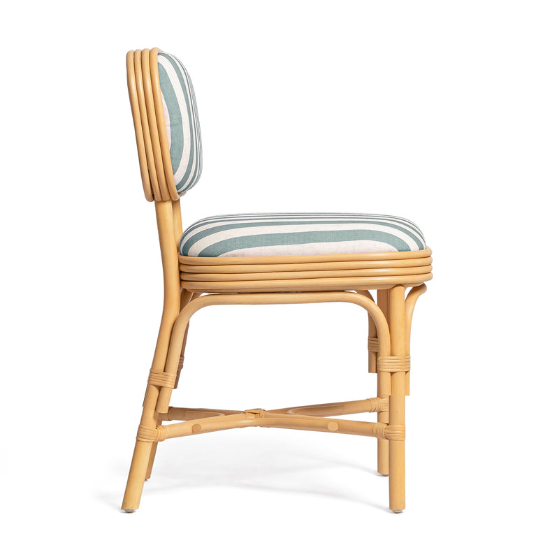 Dorine Striped Performance Linen &amp; Rattan Dining Chair - Mint Green