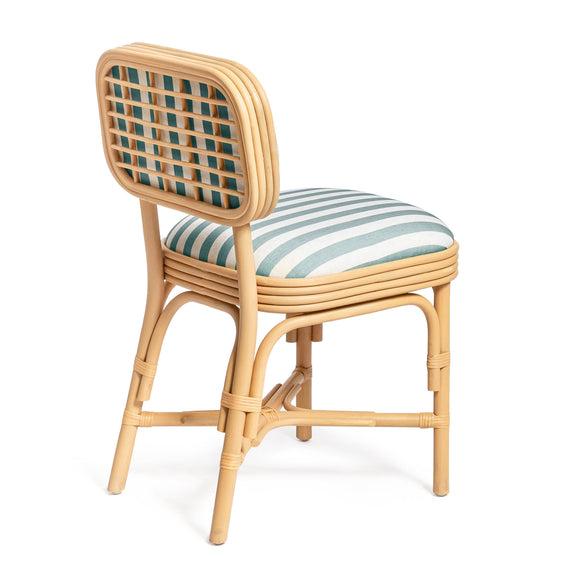 Dorine Striped Performance Linen &amp; Rattan Dining Chair - Mint Green