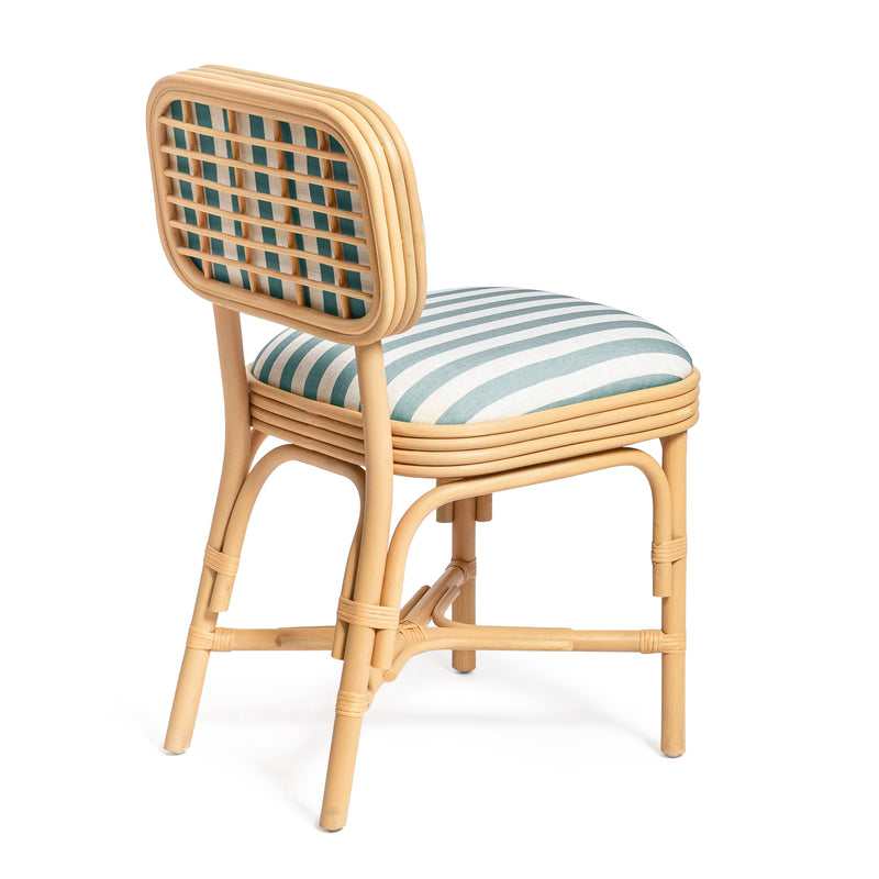 Dorine Striped Performance Linen &amp; Rattan Dining Chair - Mint Green