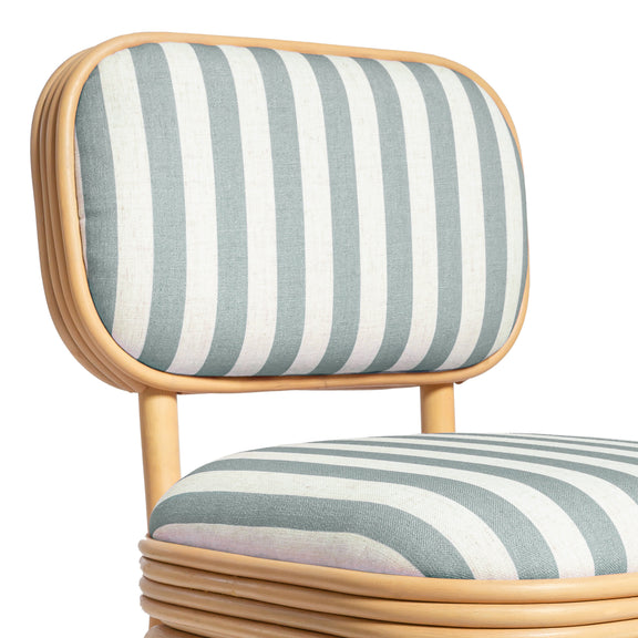 Dorine Striped Performance Linen &amp; Rattan Dining Chair - Mint Green