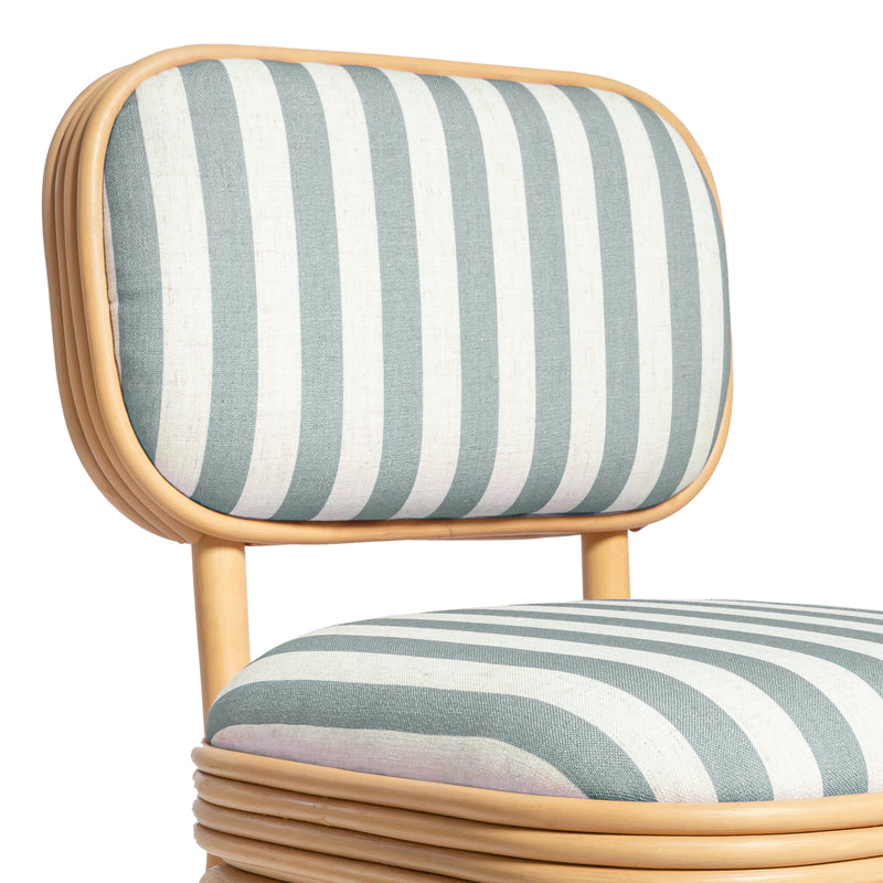 Dorine Striped Performance Linen &amp; Rattan Dining Chair - Mint Green