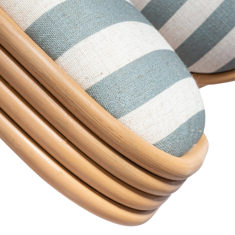Dorine Striped Performance Linen &amp; Rattan Dining Chair - Mint Green