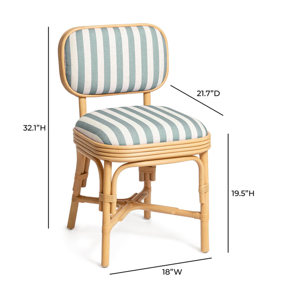 Dorine Striped Performance Linen &amp; Rattan Dining Chair - Mint Green