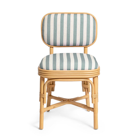 Dorine Striped Performance Linen &amp; Rattan Dining Chair - Mint Green