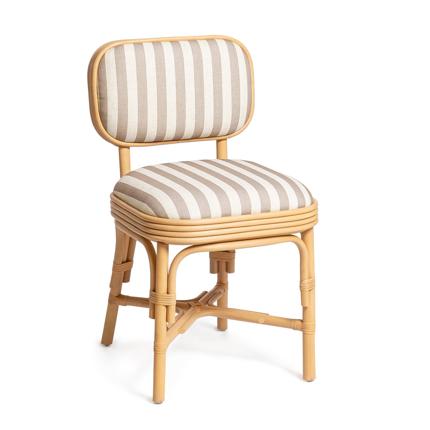 Dorine Striped Performance Linen &amp; Rattan Dining Chair - Khaki