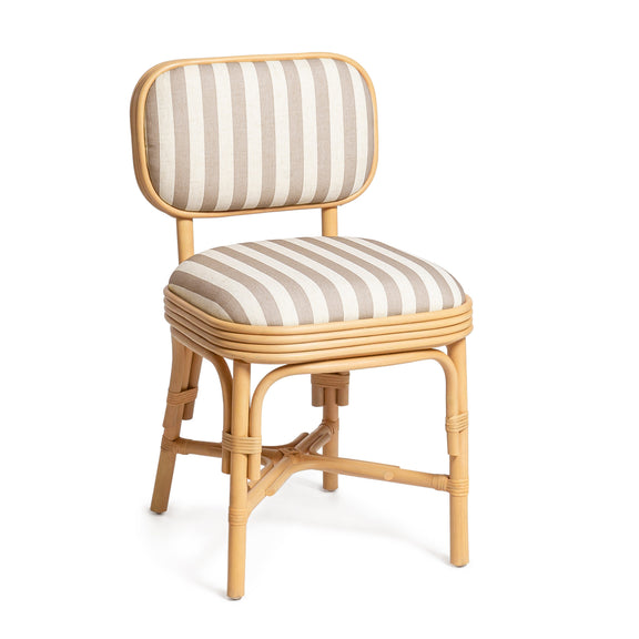 Dorine Striped Performance Linen &amp; Rattan Dining Chair - Khaki
