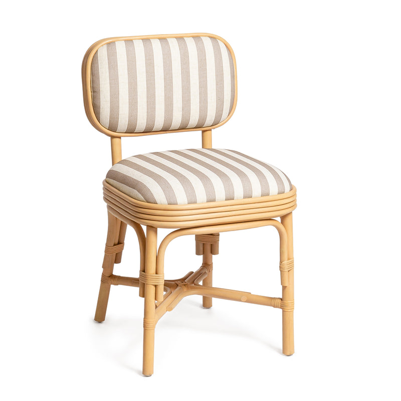 Dorine Striped Performance Linen &amp; Rattan Dining Chair - Khaki