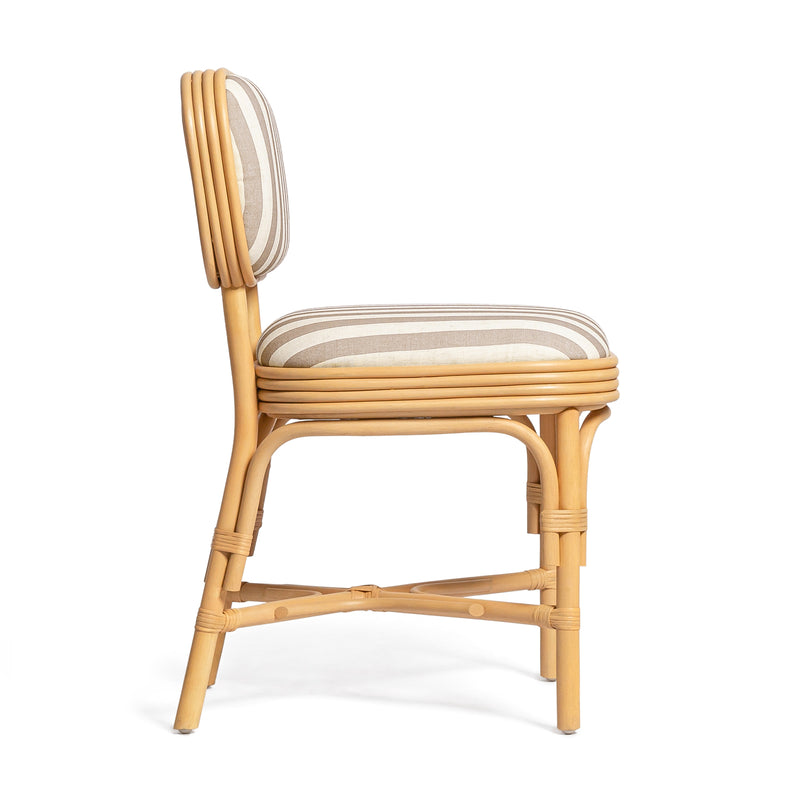 Dorine Striped Performance Linen &amp; Rattan Dining Chair - Khaki