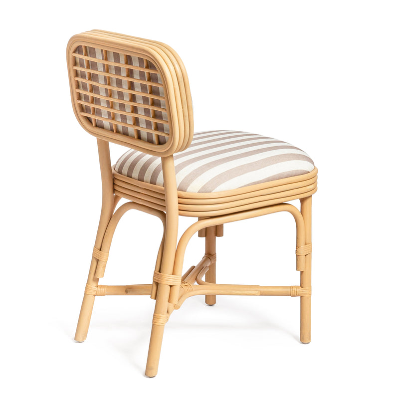 Dorine Striped Performance Linen &amp; Rattan Dining Chair - Khaki